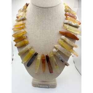Iris and Lilly LUC sterling silver gold vermeil yellow agate bib Necklace 20.5”